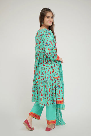 Senorita - GBD-02675 | Sea Green & Gold | Casual Plus 3 Piece Suit  | Cotton Gold Print Lawn