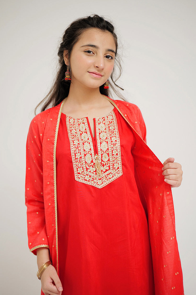 Picture of Senorita - GBD-02680 | Red & Gold | Casual Plus 3 Piece Suit  | Viscose Jacquard Filament - Available at Raja Sahib