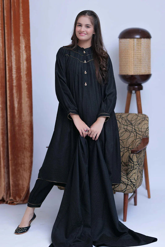 Picture of GBD-02822 | Black & Gold | Casual Plus 3 Piece Suit | Viscose Self Dobby - Available at Raja Sahib