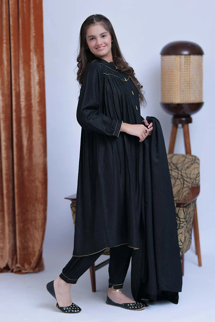 Picture of GBD-02822 | Black & Gold | Casual Plus 3 Piece Suit | Viscose Self Dobby - Available at Raja Sahib