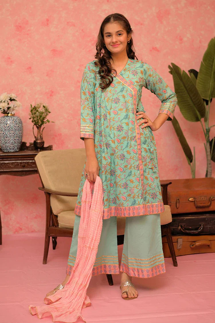 Picture of GBD-02885 | Sea Green & Multicolor | Casual Plus 3 Piece Suit | Cotton Lawn Gold Print - Available at Raja Sahib