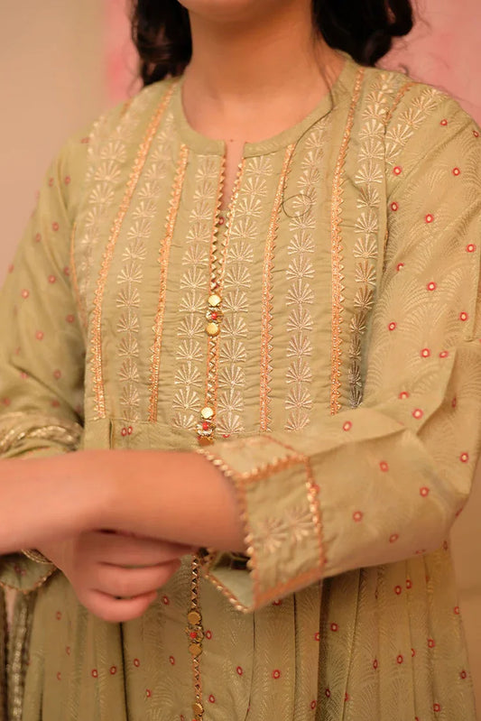 Picture of GBD-02889 | Green & Multicolor | Casual Plus 3 Piece Suit | Viscose Cotton Filament Jacquard - Available at Raja Sahib