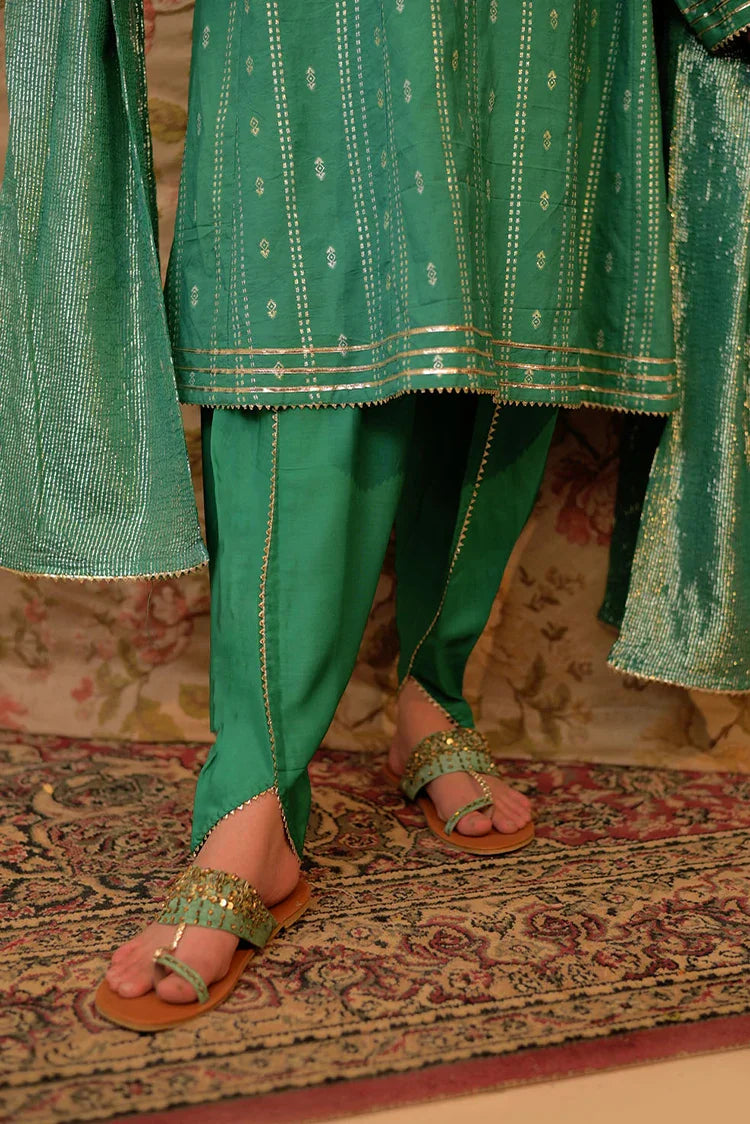 Picture of GBD-02891 | Turquoise Green & Gold | Casual Plus 3 Piece Suit | Viscose Cotton Filament Jacquard - Available at Raja Sahib