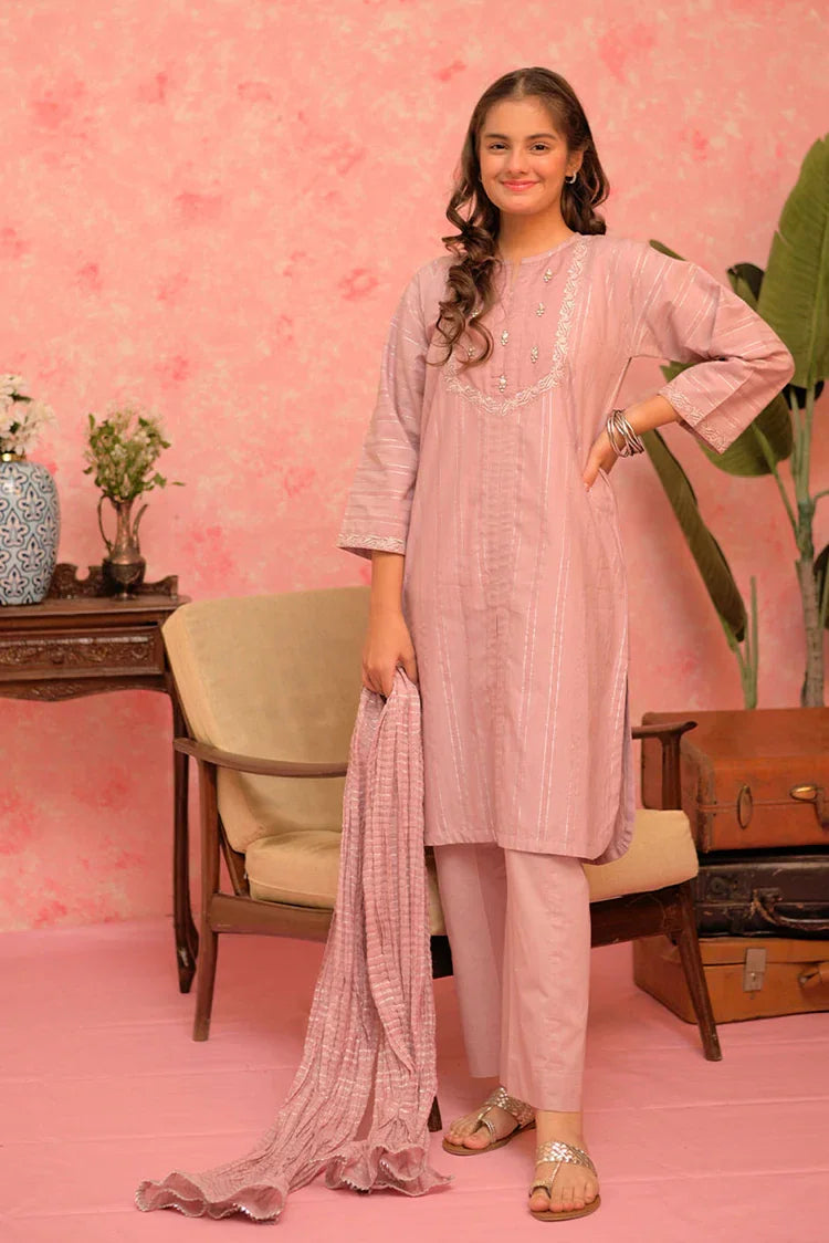 Picture of GBD-02897 | Tea Pink & Silver | Casual Plus 3 Piece Suit | Cotton Dobby Jacquard - Available at Raja Sahib