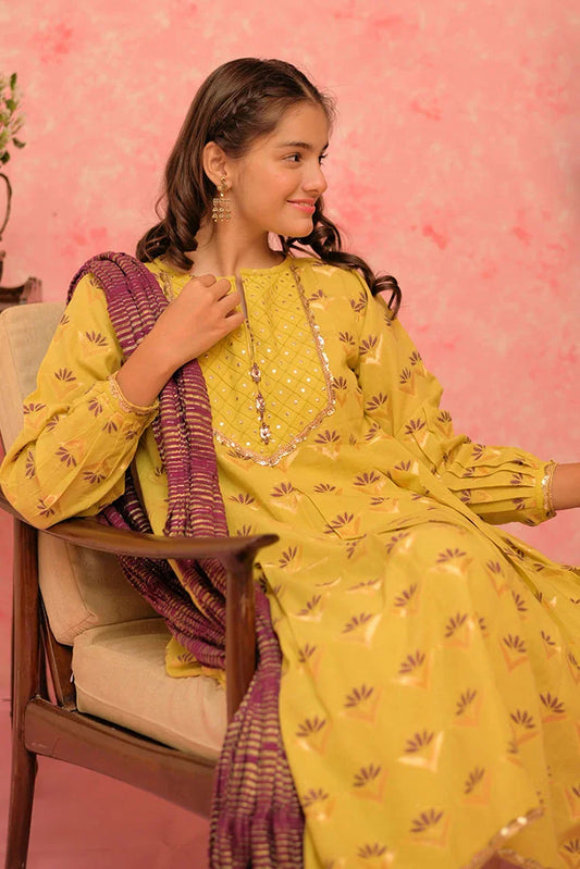 Picture of GBD-02901 | Perrot Green & Multicolor | Casual Plus 3 Piece Suit | Cotton Jacquard - Available at Raja Sahib