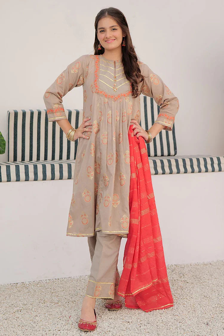 Picture of <!--aol-->GBD-02927 | Beige & Multicolor | Casual Plus 3 Piece Suit | Cotton Jacquard - Available at Raja Sahib