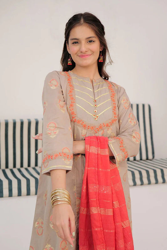 Picture of <!--aol-->GBD-02927 | Beige & Multicolor | Casual Plus 3 Piece Suit | Cotton Jacquard - Available at Raja Sahib