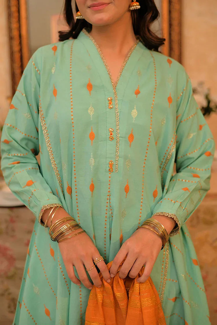 Picture of <!--aws-->GBD-02932 | Sea Green & Multicolor | Casual Plus 3 Piece Suit | Cotton Jacquard - Available at Raja Sahib