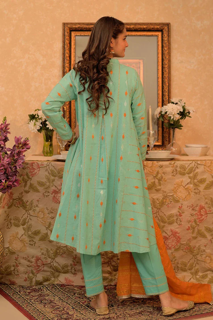 Picture of <!--aws-->GBD-02932 | Sea Green & Multicolor | Casual Plus 3 Piece Suit | Cotton Jacquard - Available at Raja Sahib