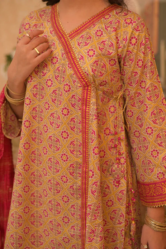 Picture of <!--awr-->GBD-02940 | Beige & Multicolor | Casual Plus 3 Piece Suit | Cotton Gold Printed - Available at Raja Sahib