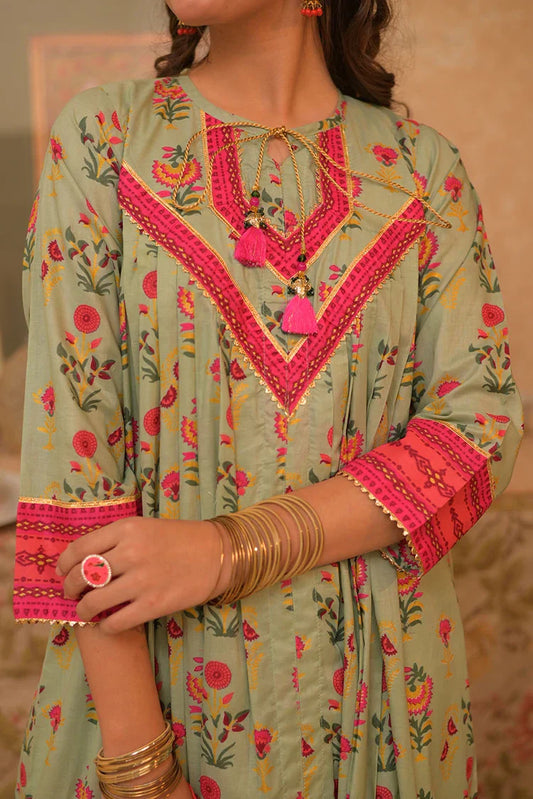 Picture of GBD-02941 | Light Green & Multicolor | Casual Plus 3 Piece Suit | Cotton Gold Printed - Available at Raja Sahib