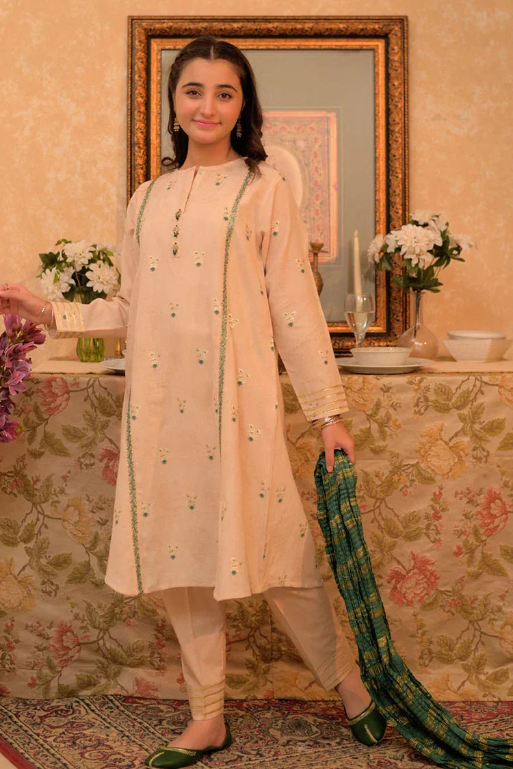 Picture of <!--aon-->GBD-02942 | Fawn & Multicolor | Casual Plus 3 Piece Suit | Cotton Jacquard - Available at Raja Sahib