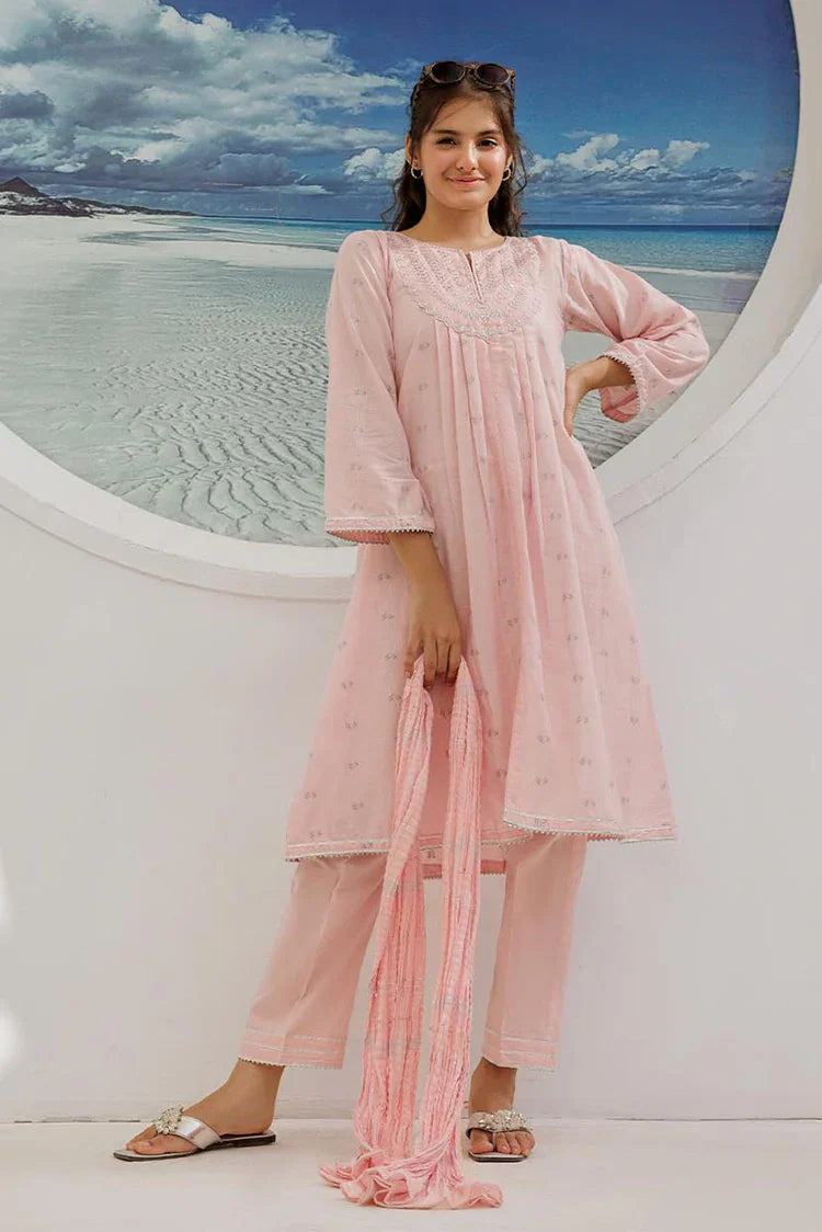 Picture of <!--akp-->GBD-02946 | Pink & Multicolor | Casual Plus 3 Piece Suit | Cotton Jacquard - Available at Raja Sahib
