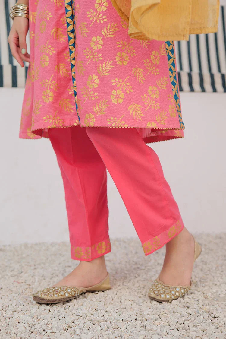Picture of <!--apa-->GBD-02980 | Peach & Gold | Casual Plus 3 Piece Suit | Cotton Dobby Gold Print - Available at Raja Sahib