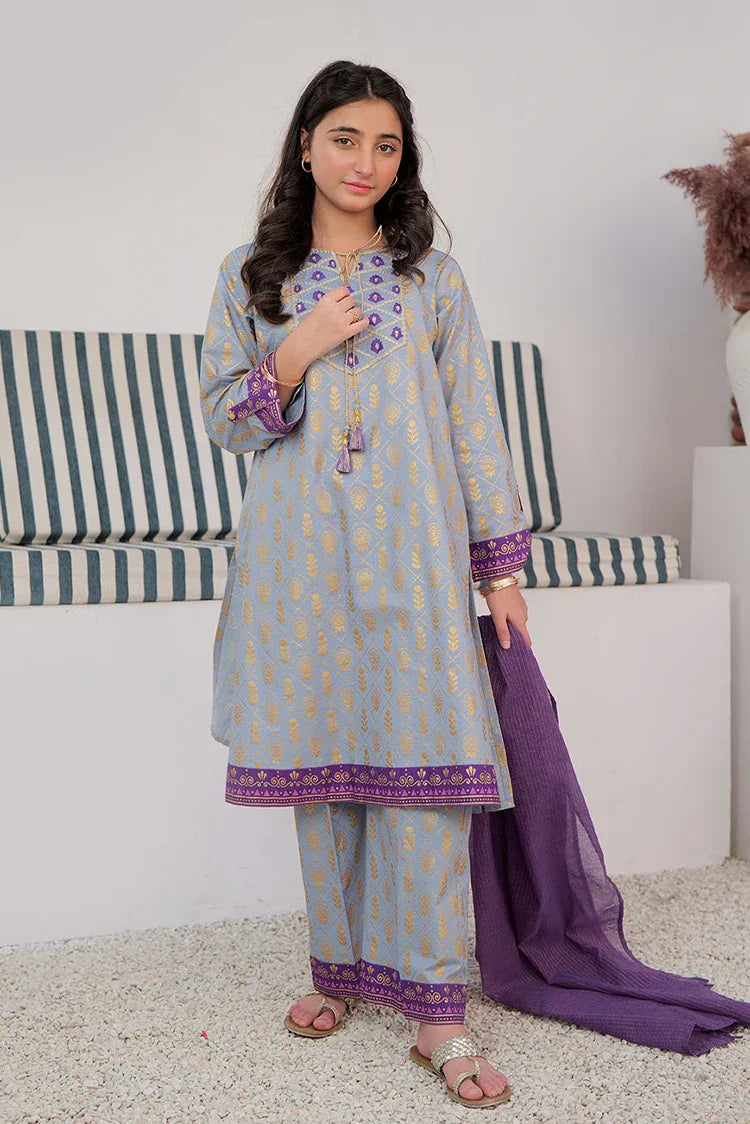 Picture of <!--aok-->GBD-02981 | Grey & Gold | Casual Plus 3 Piece Suit | Cotton Dobby Gold Print - Available at Raja Sahib