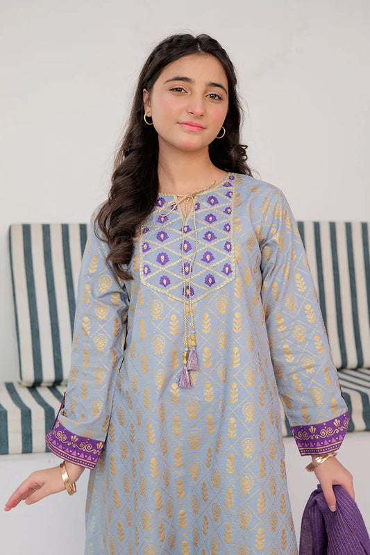 Picture of <!--aok-->GBD-02981 | Grey & Gold | Casual Plus 3 Piece Suit | Cotton Dobby Gold Print - Available at Raja Sahib