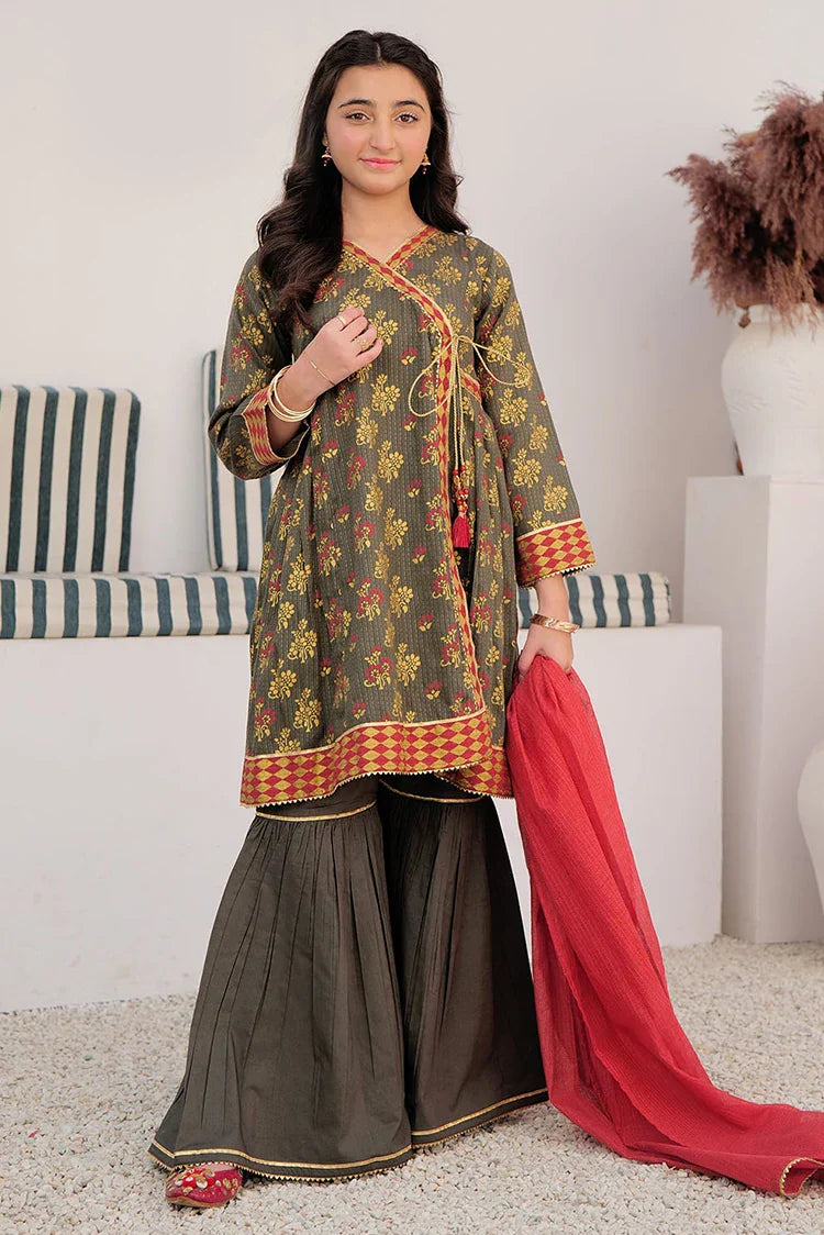 Picture of <!--apb-->GBD-02984 | Grey & Multicolor | Casual Plus 3 Piece Suit | Cotton Dobby Dye over Gold Print - Available at Raja Sahib