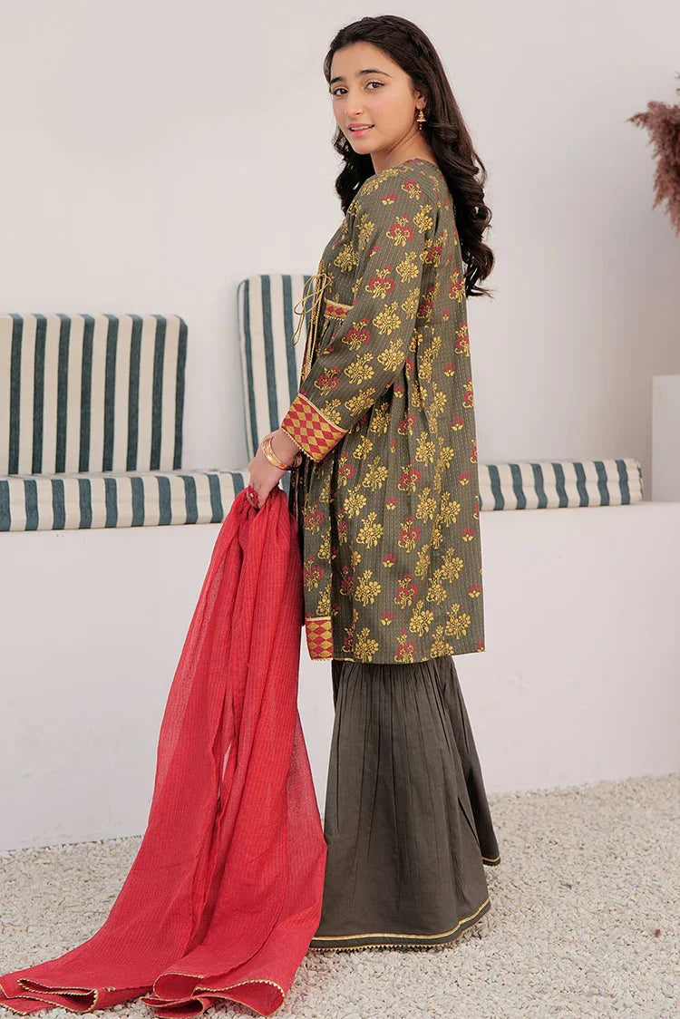 Picture of <!--apb-->GBD-02984 | Grey & Multicolor | Casual Plus 3 Piece Suit | Cotton Dobby Dye over Gold Print - Available at Raja Sahib