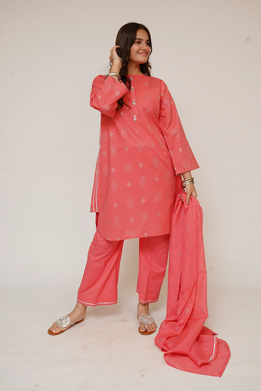 Senorita - Girls Eid Dress - T. Pink & Glitter - Casual Plus 3 Piece Suit  - GBD-03441