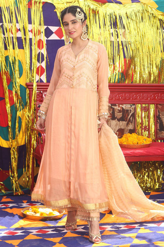 Senorita - GDD-02100 | White & Golden | Formal 3 Piece Suit | Banarsi Khaddi Jacquard