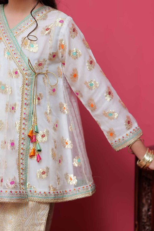 Senorita - GDD-02101 | White & Multicolor | Formal 3 Piece Suit | Banarsi Organza jacquard