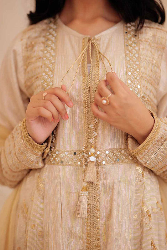 Senorita - GDD-02371 | Fawn & Multicolor | Formal  3 Piece Suit | Fancy Fabric Crinkle Multic Zari