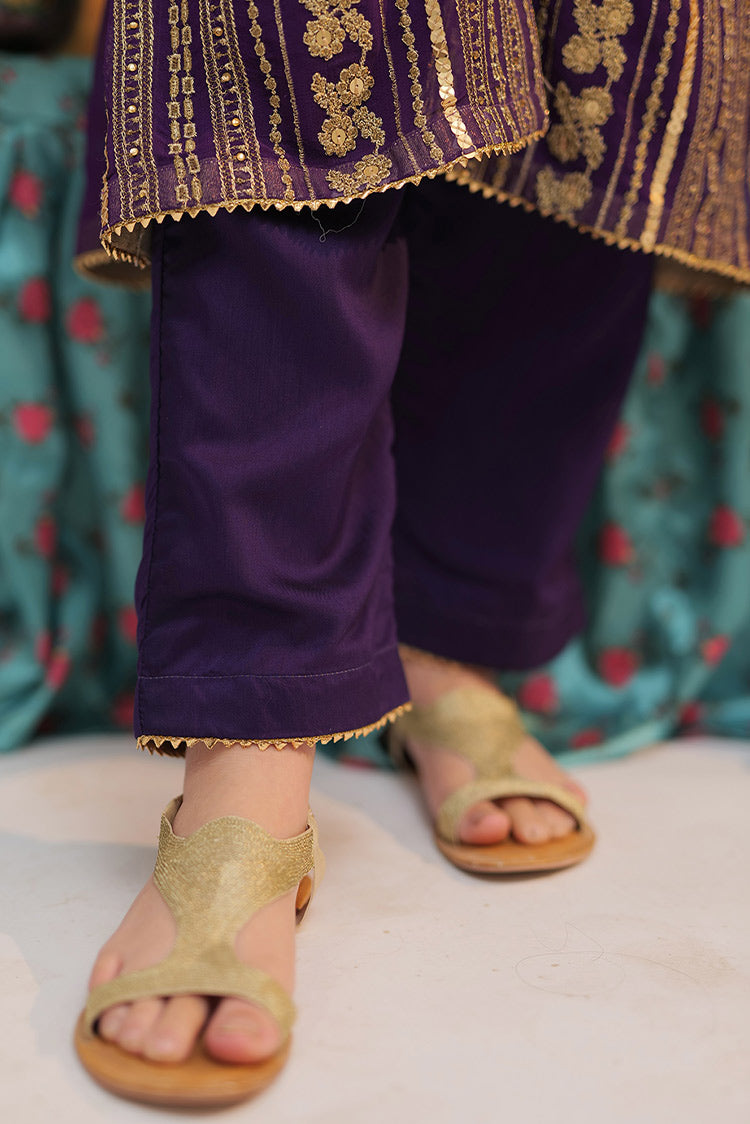 Picture of Senorita - GDD-02376 | Purple & Golden | Formal 3 Piece Suit | Viscose Chiffon - Available at Raja Sahib