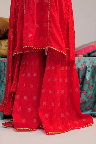 Picture of Senorita - GDD-02429 | Red & Gold | Formal 3 Piece Suit | Banarsi Jacquard - Available at Raja Sahib