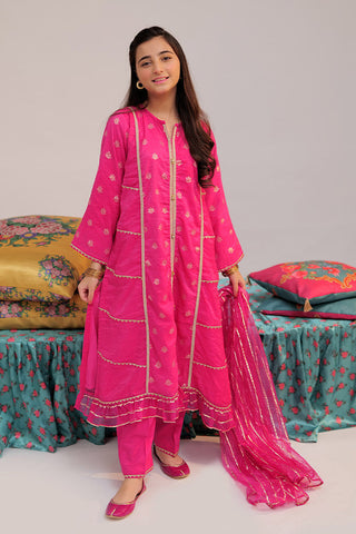 GDD-02430 | Tea Pink & Gold | Formal 3 Piece Suit | Banarsi Jacquard