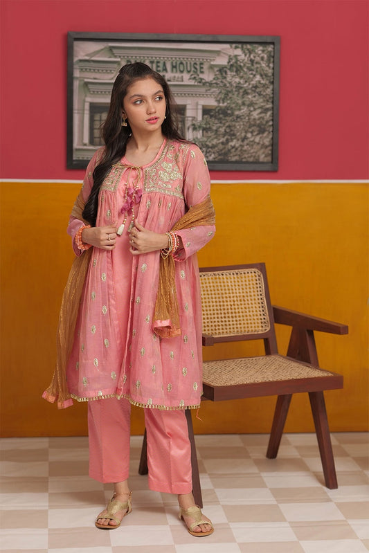 Senorita - GDD-02453 | Tea Pink & Gold | Formal 3 Piece Suit | Banarsi Masuri