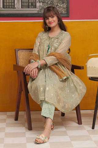 GDD-02744 | Green& Gold | Formal 3 Piece Suit | Banarsi Masuri