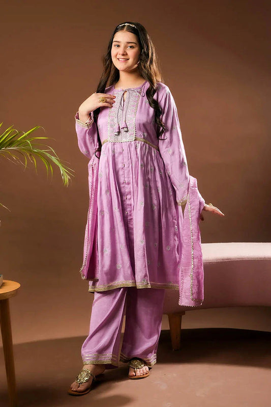 Senorita - Purple & Gold - Formal 3 Piece Suit - Viscose Raw-Silk - GDD-03152