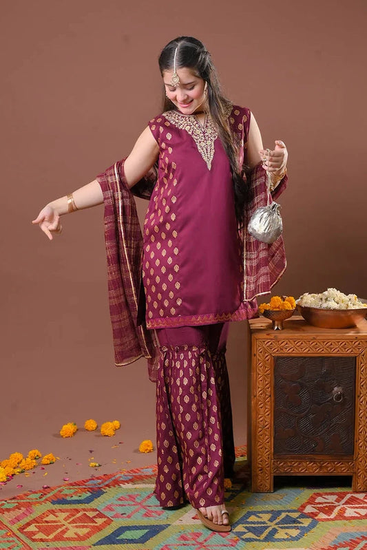 Senorita - Girls formal clothes - Magenta & Gold - Formal 3 Piece Suit  - GDD-03256