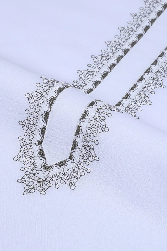 Fabrich - Men's Embroidered Unstitch Kameez Shalwar - White