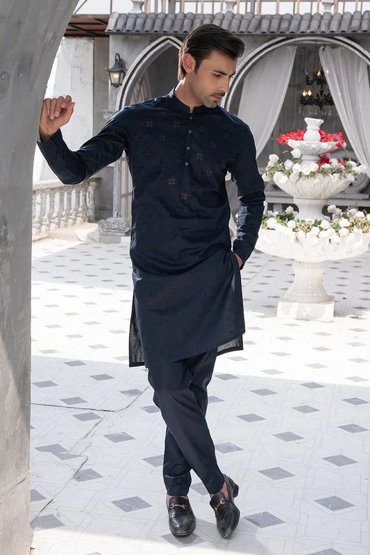 Fabrich - Men's Unstitch Navy Chest Spray Embroidered Kameez