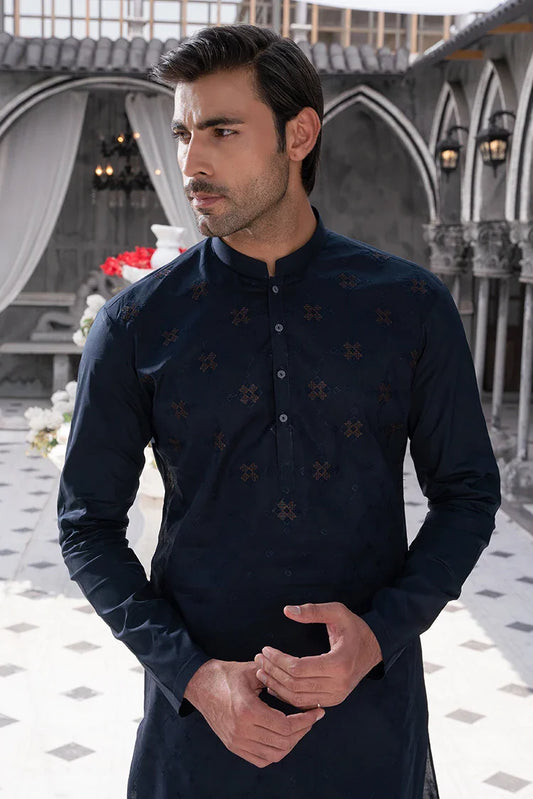 Fabrich - Men's Unstitch Navy Chest Spray Embroidered Kameez