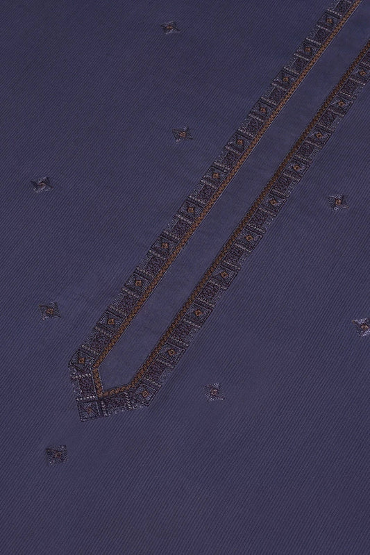 Fabrich - Men's Unstitch Textured Cotton Embroidered Kurta - Ultra Violet