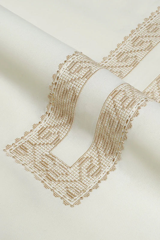 Fabrich - Men's Unstitch Tarkashi Effect Embroidered Neckline - Cream