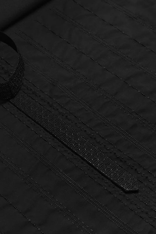 Fabrich - Men's Unstitch Front Allover Embroidery With Bann/Placket - Black