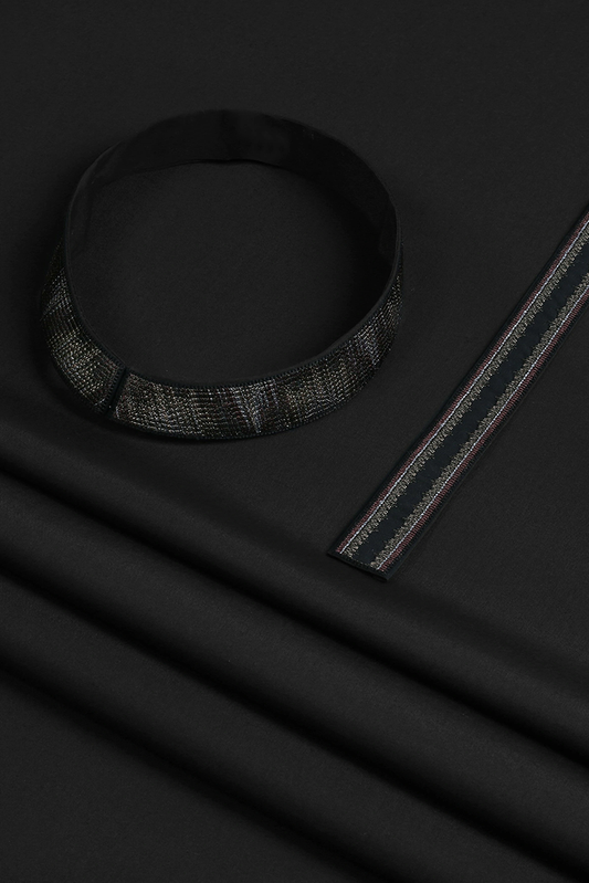 Fabrich - Men's Unstitch 5-Colors Ikat Effect Embroidered Bann/Placket - Black