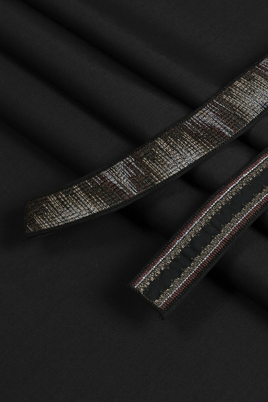 Fabrich - Men's Unstitch 5-Colors Ikat Effect Embroidered Bann/Placket - Black