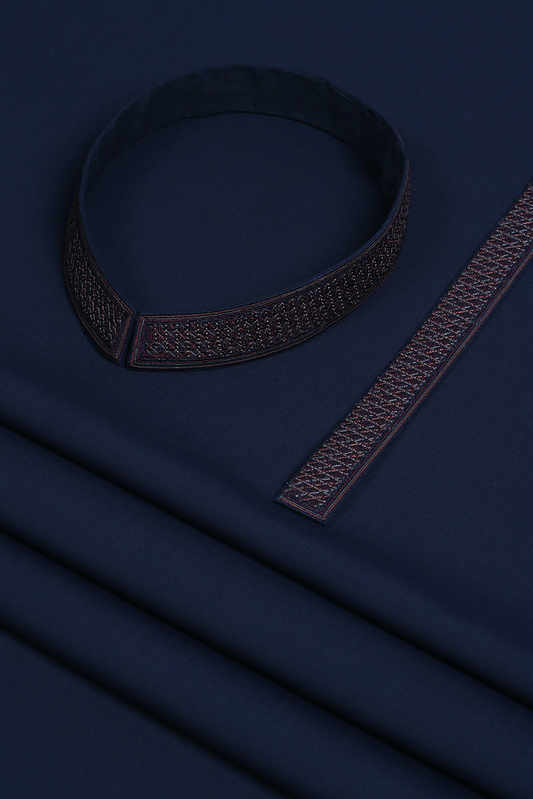 Fabrich - Men's Unstitch 5-Colors Cross-Stitch Embroidered Bann/Placket - Navy