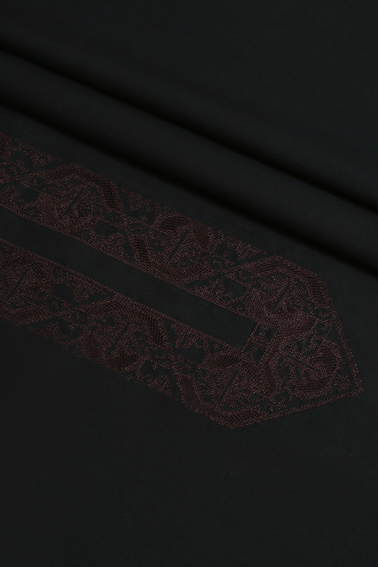 Fabrich - Men's Unstitch Cross-Print Stitch Effect Embroidered Neckline - Black