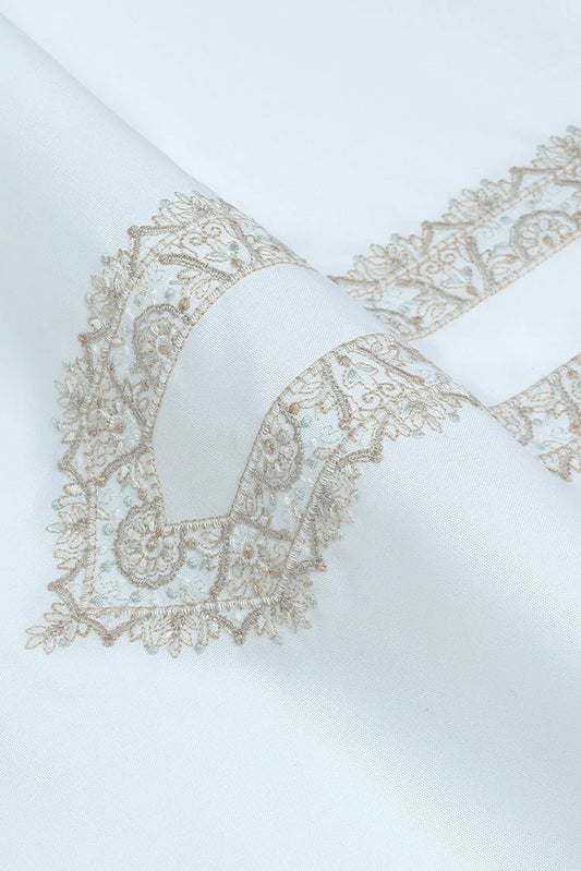 Fabrich - Men's Unstitch Cotton Embroidered Kameez Shalwar - Off White