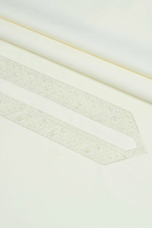 Fabrich - Men's Unstitch Self Thread Run-Stitch Embroidered Kameez Shalwar - Cream