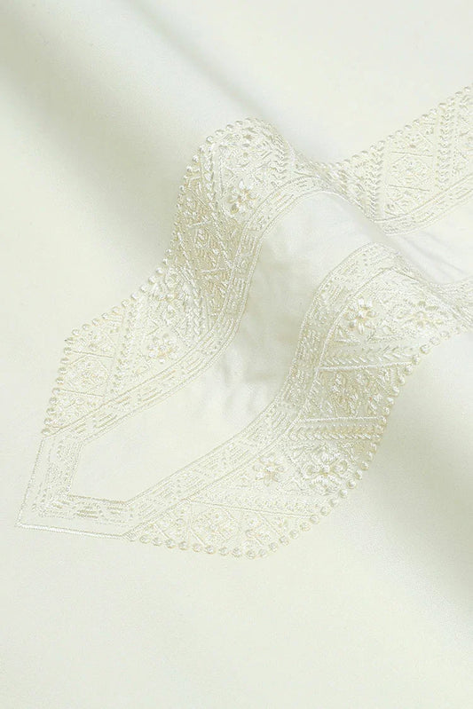 Fabrich - Men's Unstitch Self Thread Run-Stitch Embroidered Kameez Shalwar - Cream