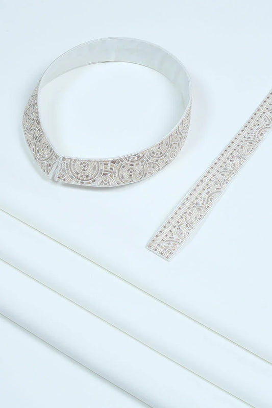 Fabrich - Men's Unstitch Multi-Colored Embroidered Kameez Shalwar - Off White