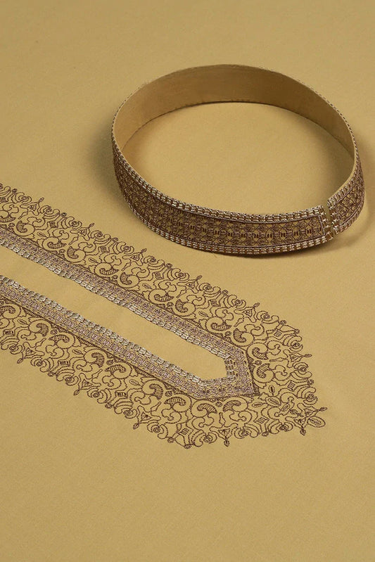 Fabrich - Men's Unstitch Multi-Colored Embroidered Kameez Shalwar - Mustard