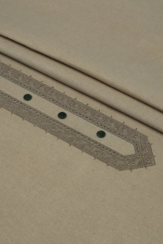 Fabrich - Men's Unstitch Embroidered Khaddar Cutwork - Fawn