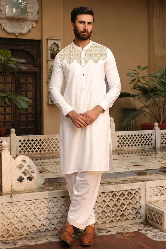 Fabrich - Men's Unstitch Off-White Embroidered Kameez Shalwar